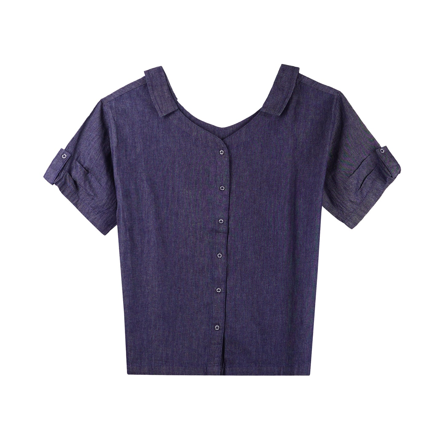 Bobson Japanese Ladies Basic Woven Blouse Relaxed Fit 143973 (Dark Wash)