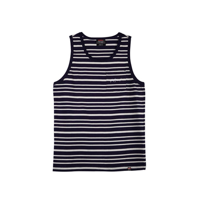 RRJ Men's Basic Tank Top Semi Body Fitting Stripes Jersey Fabric 99902 (Navy)