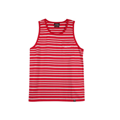 RRJ Men's Basic Tank Top Semi Body Fitting Stripes Jersey Fabric 99902 (Red)