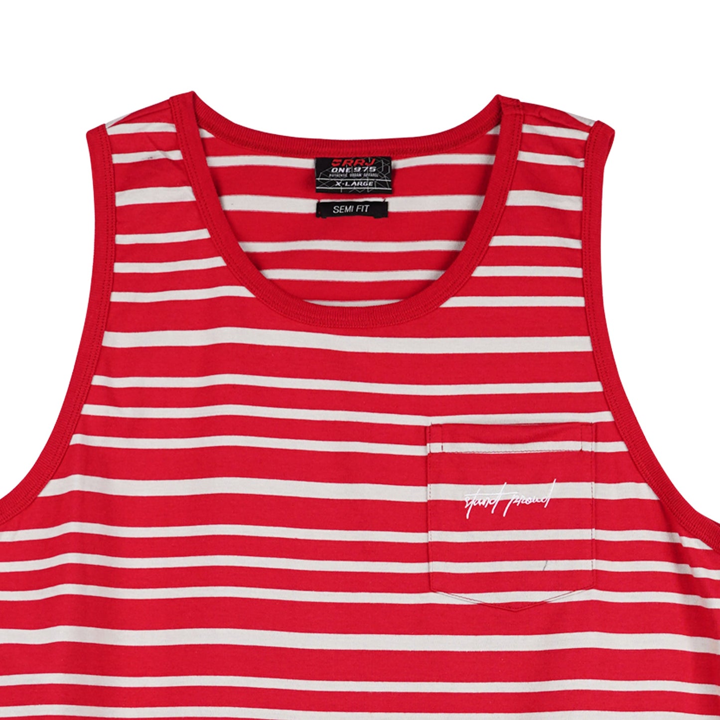 RRJ Men's Basic Tank Top Semi Body Fitting Stripes Jersey Fabric 99902 (Red)