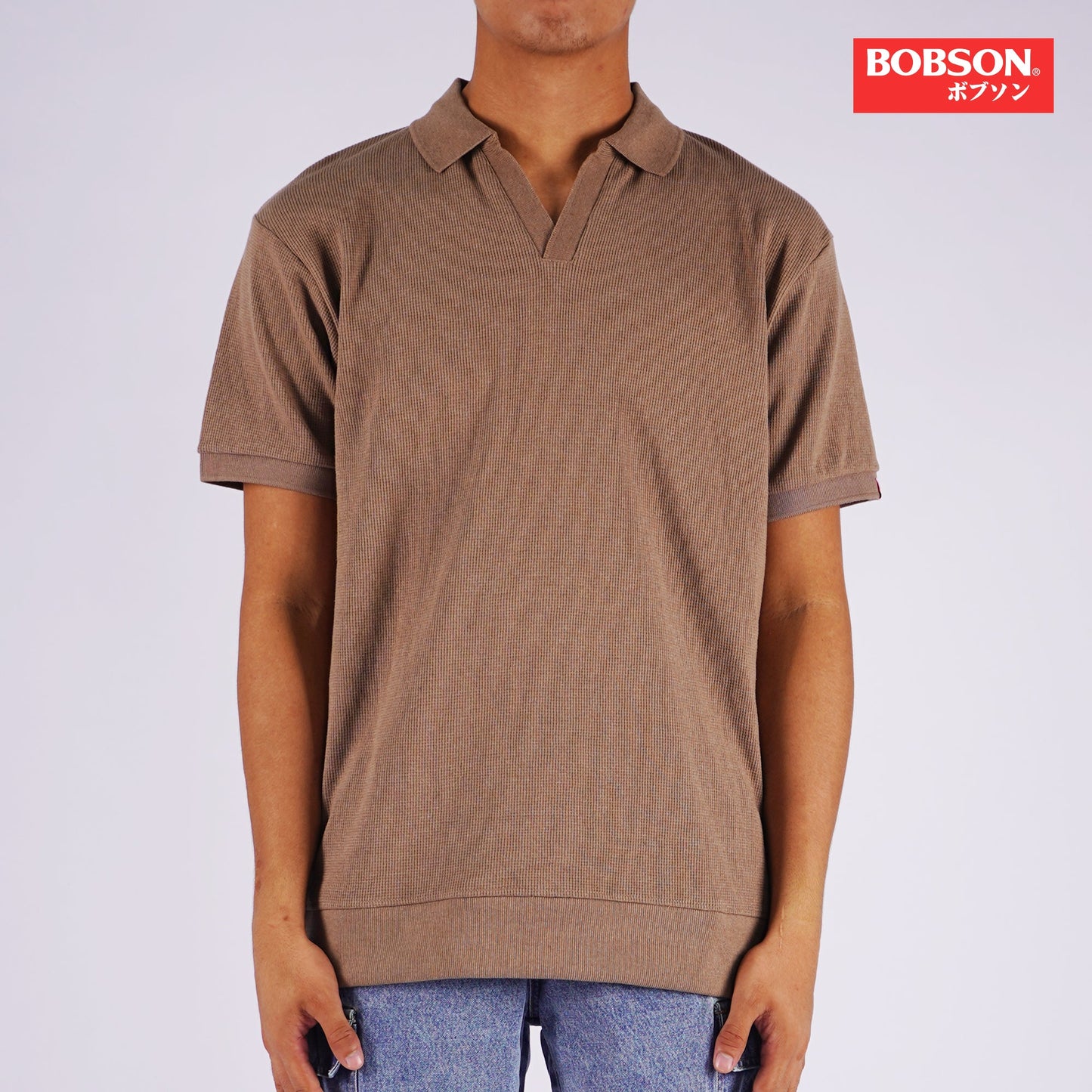 Bobson Japanese Men's Basic Collared Shirt Slim Fit 155085 (Beige)