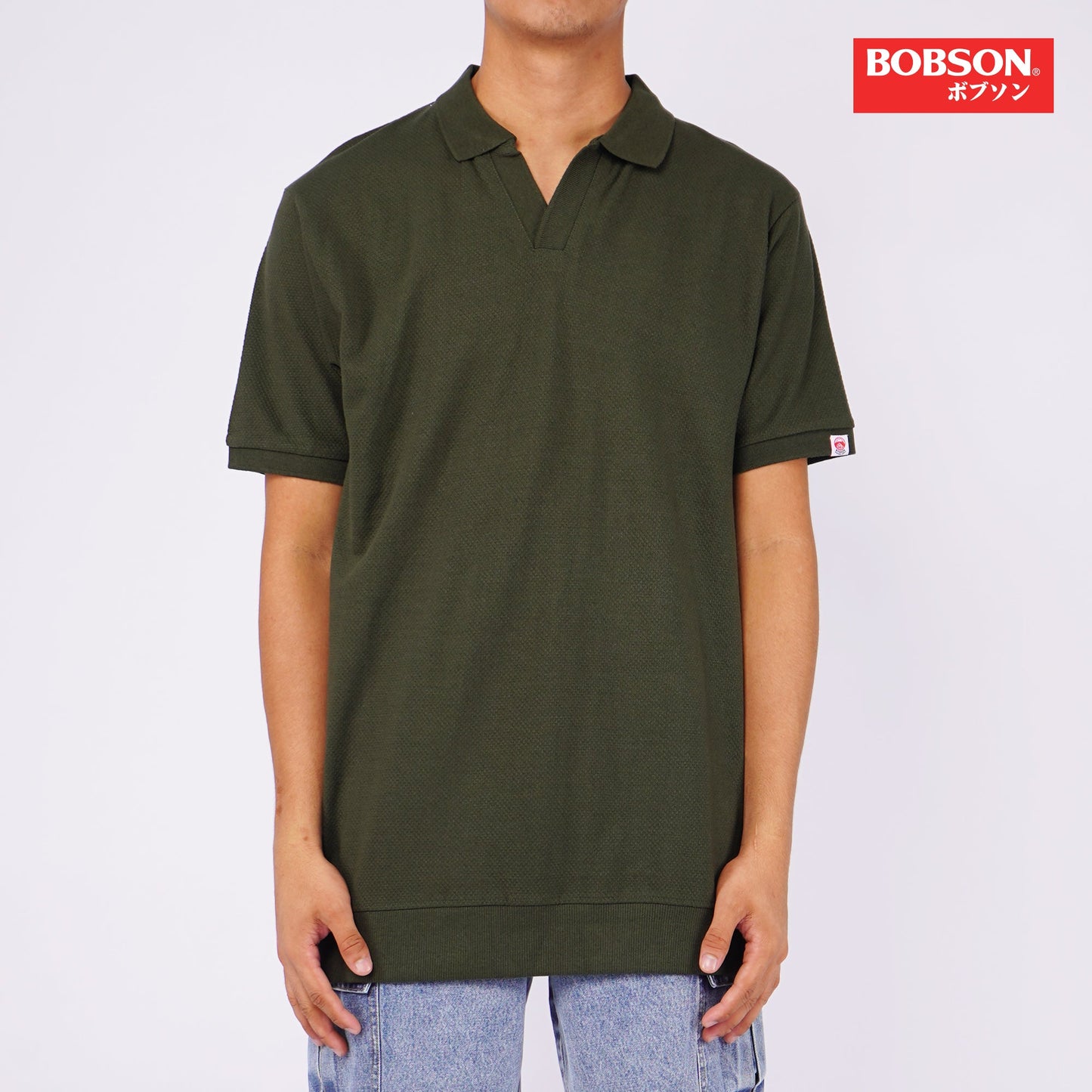 Bobson Japanese Men's Basic Collared Shirt Slim Fit 155090 (Fatigue)