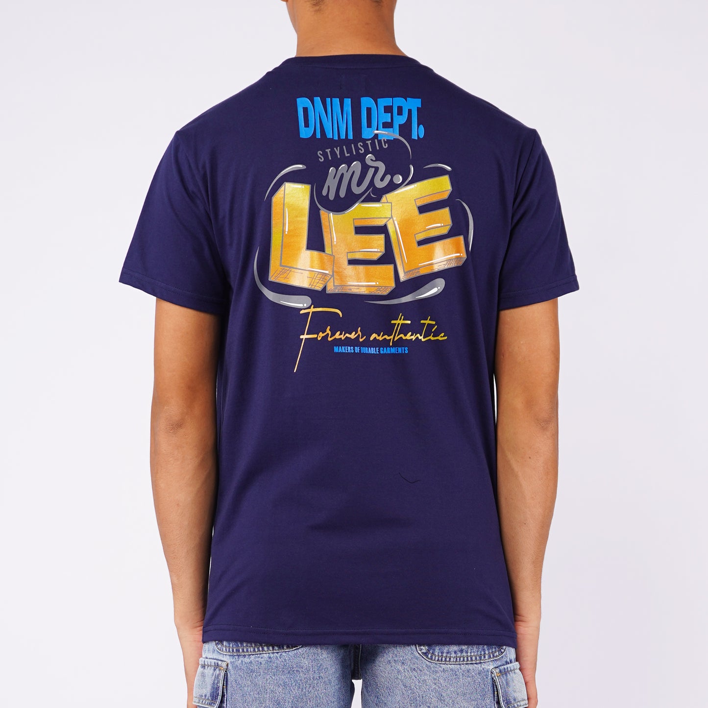 Stylistic Mr. Lee Men's Basic Tees with Back Print Semi Body Fit 148729-U (Navy)