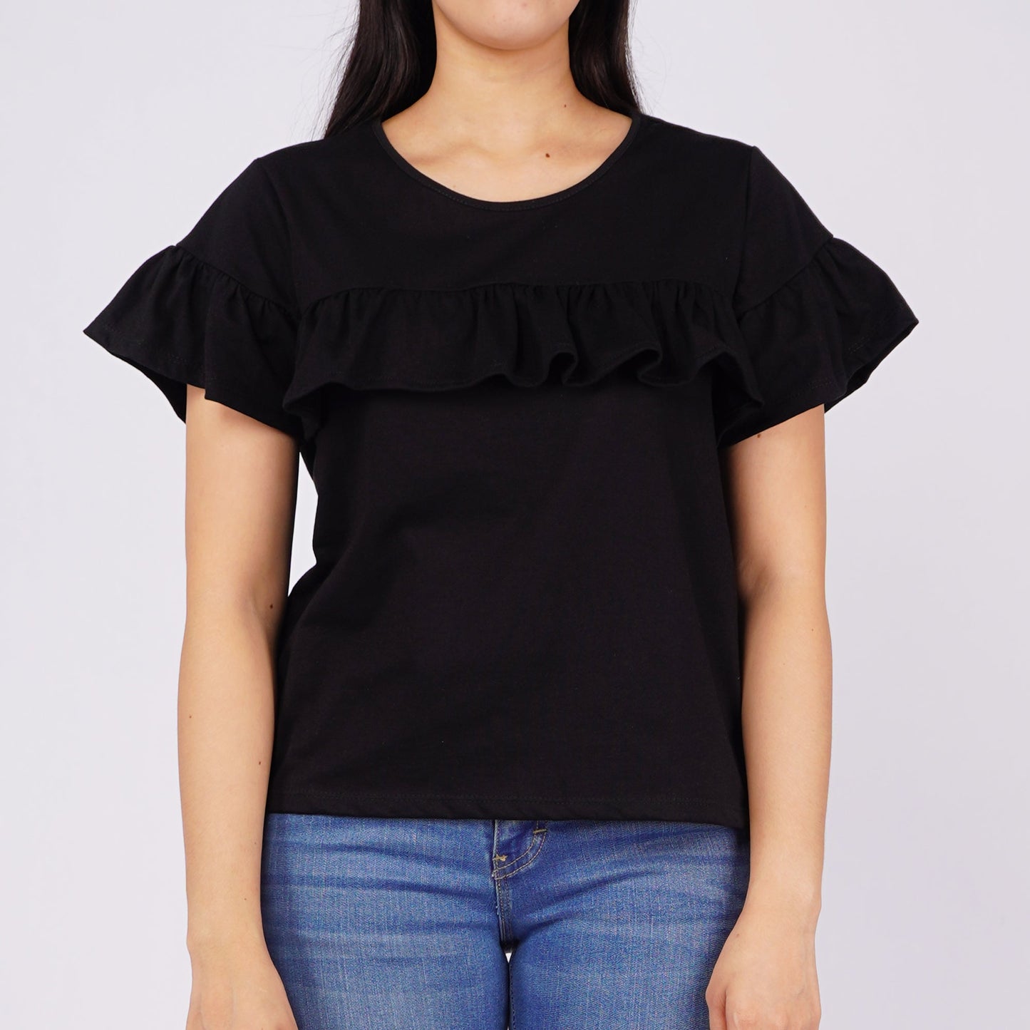 Petrol Ladies Basic Tees Boxy Fitting CVC Jersey Fabric Trendy Fashion Casual Top 156823 (Black)