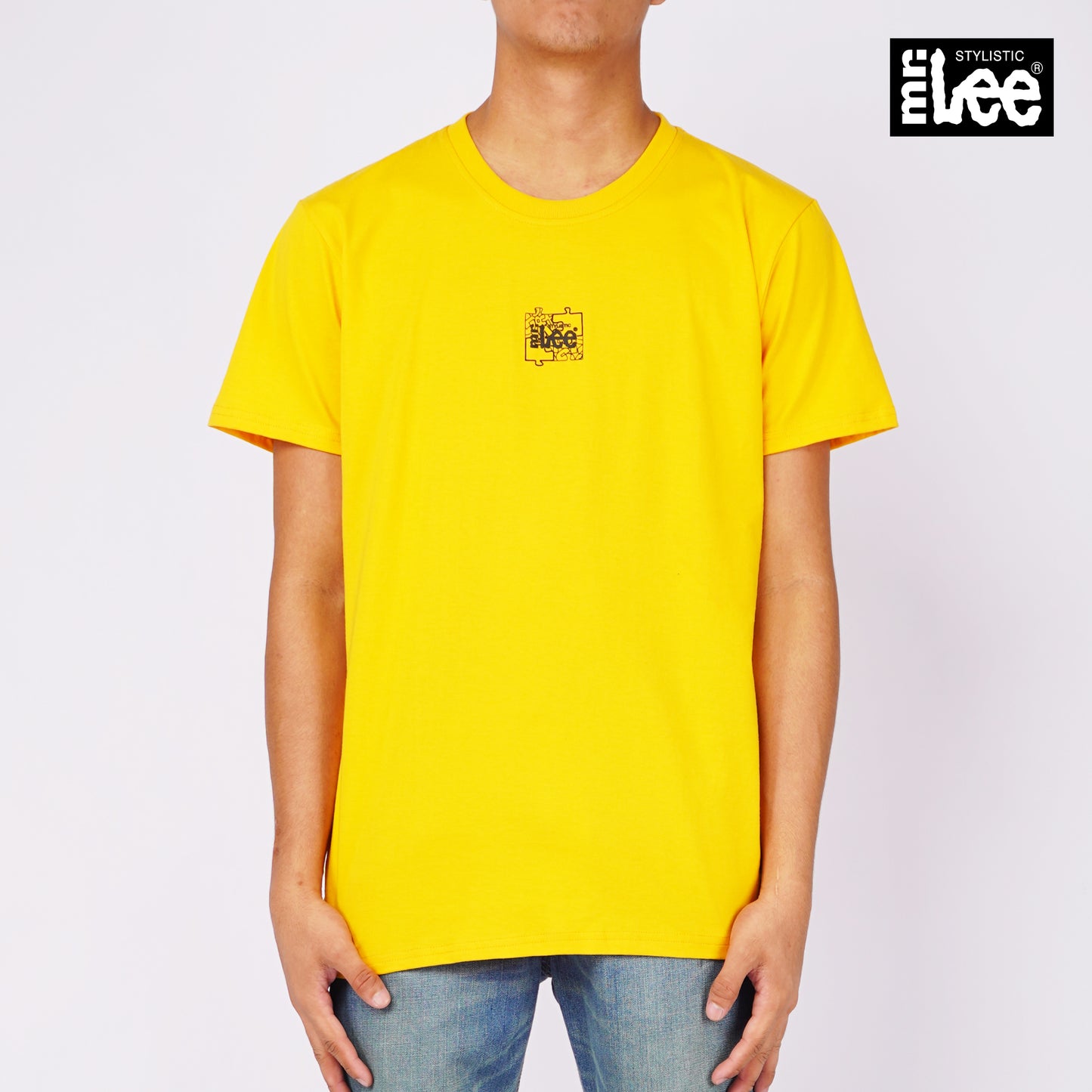 Stylistic Mr. Lee Men's Basic Tees with Back Print Semi body Fit 142795-U (Yellow Gold)