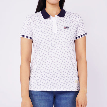 Petrol Ladies Basic Collared Regular Fitting Cotton Jersey Fabric 129325 (White)