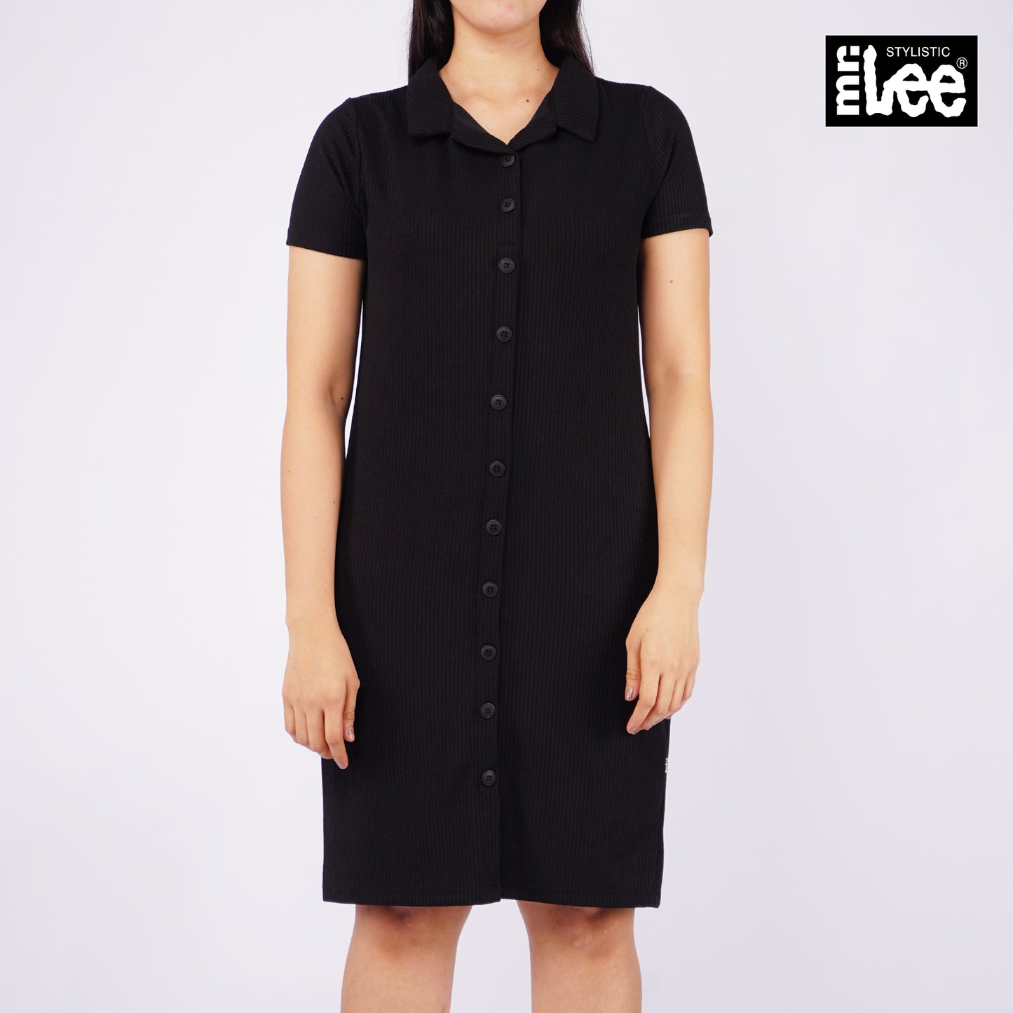 Stylistic Mr. Lee Ladies Basic Dress Button Down Slim Fit 138841 (Black)