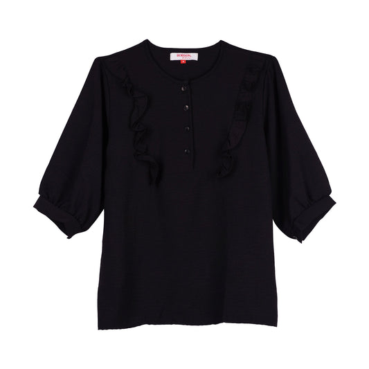 Bobson Japanese Ladies Basic Woven Shirt Relaxed Fit 135210 (Black)