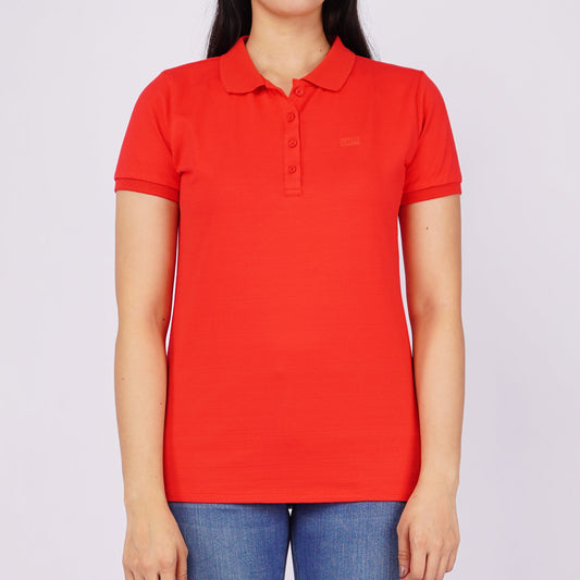 Petrol Ladies Basic Collared Shirt Regular Fitting Missed Lycra Fabric 116420 (Scarlet)