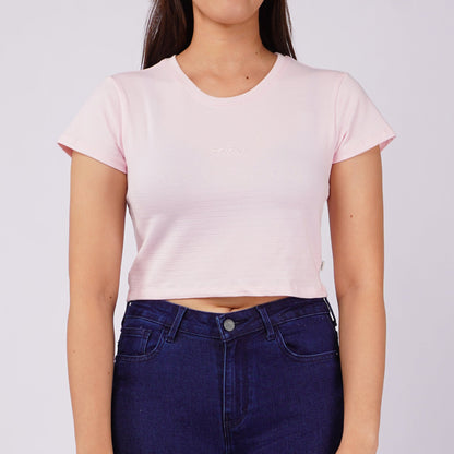 RRJ Ladies Basic Tees Crop Fitting Missed Lycra Fabric 145889 (Pink)