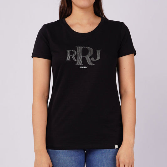 RRJ Ladies Basic Tees Regular Fitting Missed Lycra Fabric 146437 (Black)