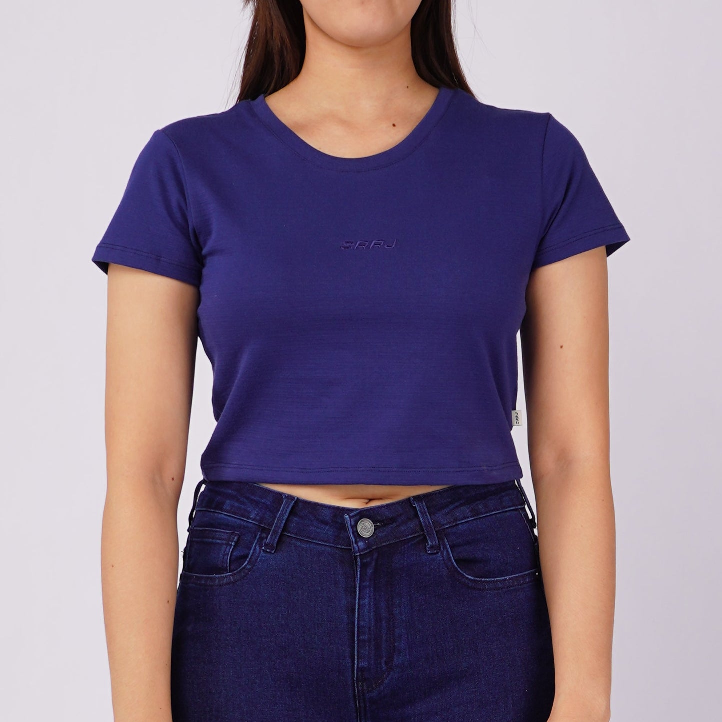 RRJ Ladies Basic Tees Crop Fitting Missed Lycra Fabric 145879 (Navy)