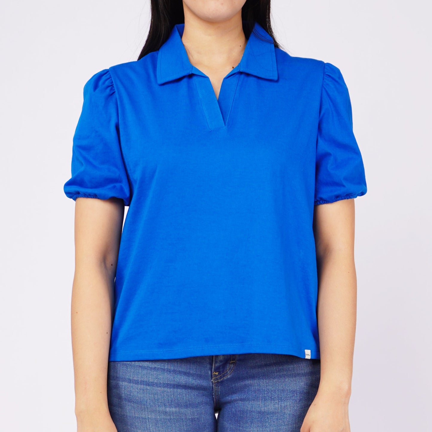 RRJ Ladies Basic Collared Shirt Boxy Fitting CVC Jersey Fabric 151537 (Blue)