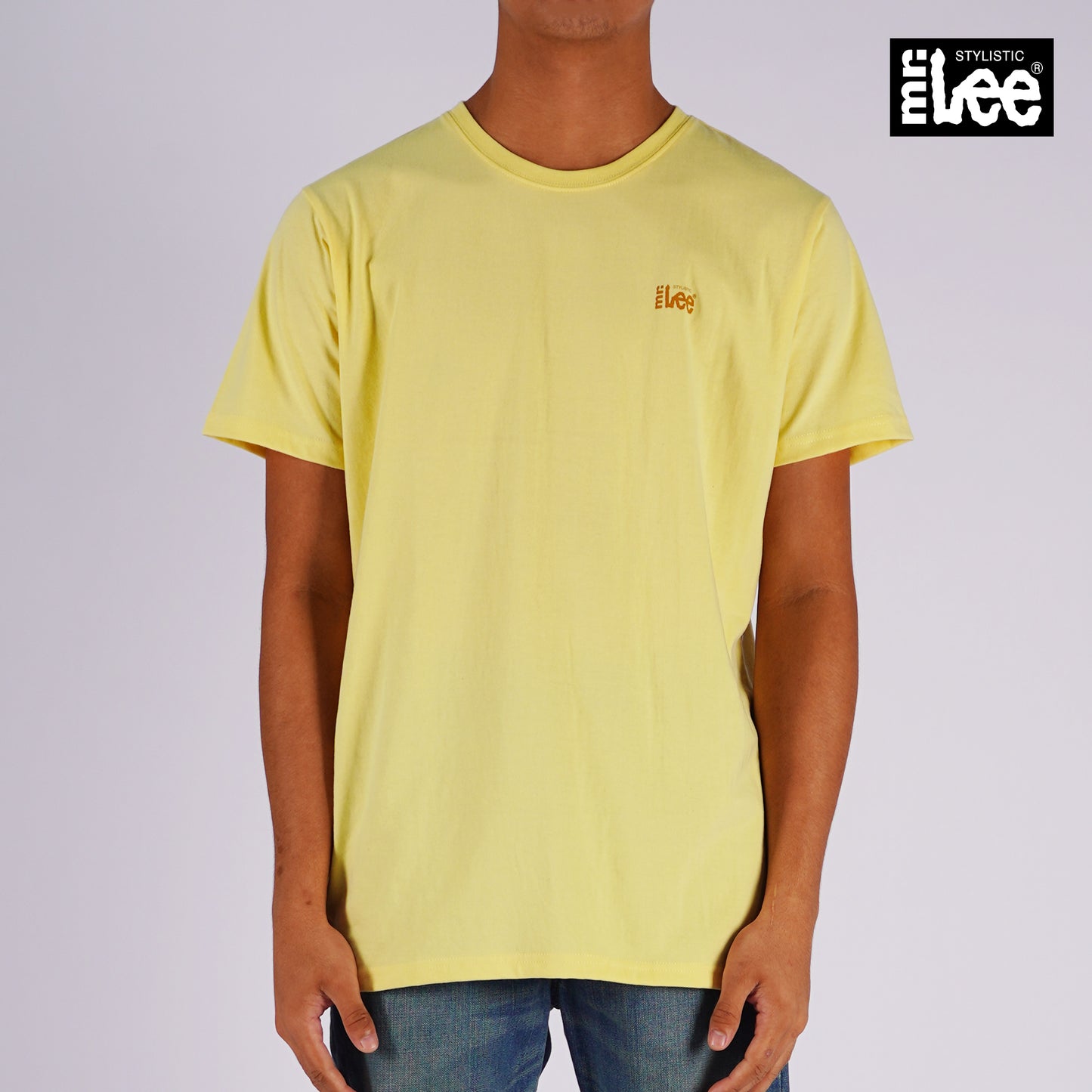 Stylistic Mr. Lee Men's Basic Tees with Back Print Semi body Fit 142699-U (Light Yellow)