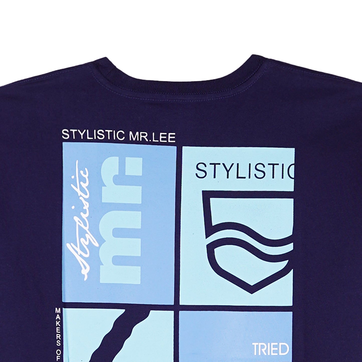 Stylistic Mr. Lee Men's Basic Tees with Back Print Semi body Fit 142699-U (Navy)