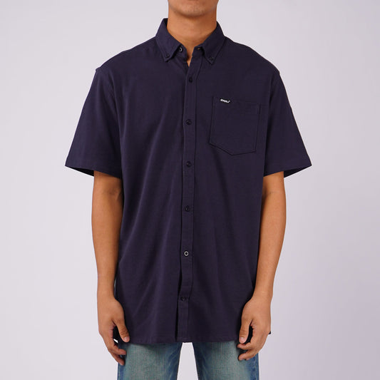 RRJ Men's Basic Woven Shirt Regular Fitting Pique Fabric 159463 (Navy)