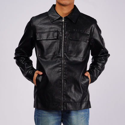 Petrol Basic Leather Jacket Regular Fitting 158674 (Black)