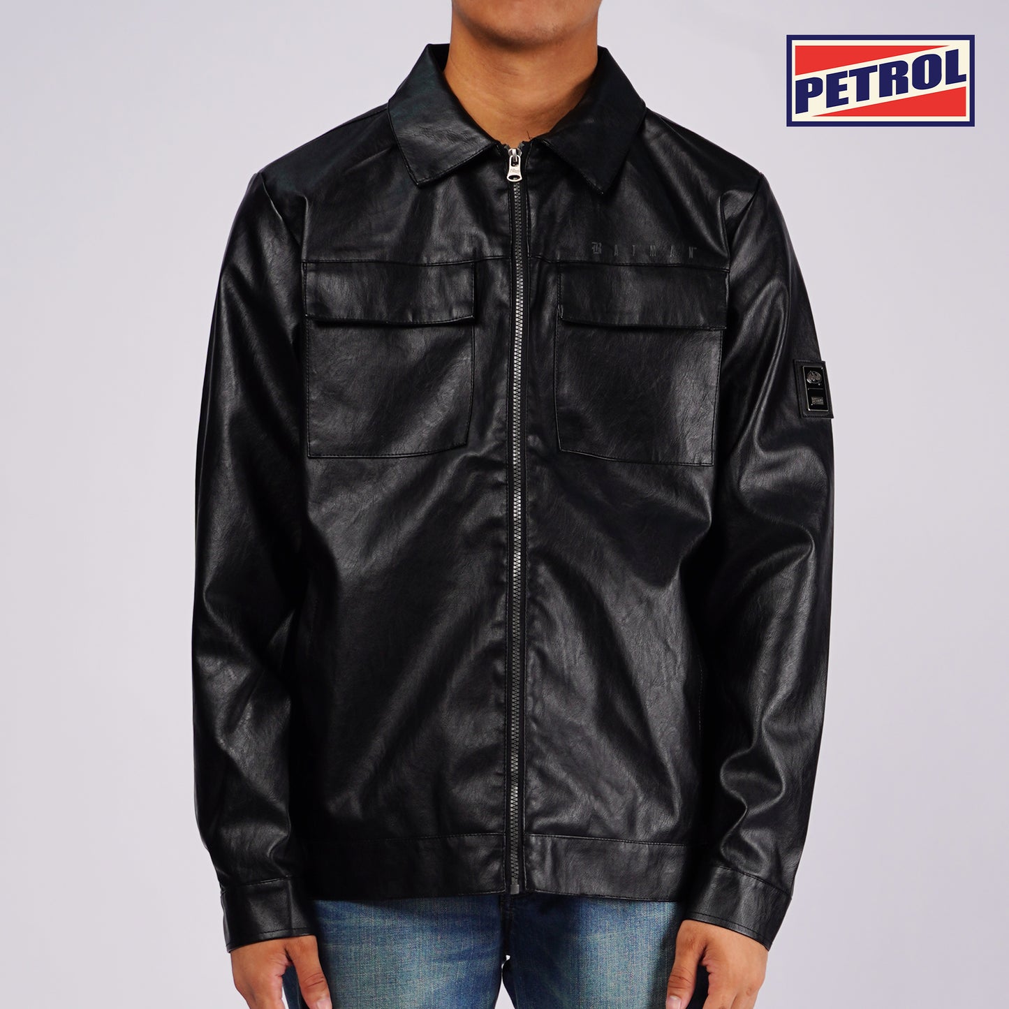 Petrol Basic Leather Jacket Regular Fitting 158674 (Black)