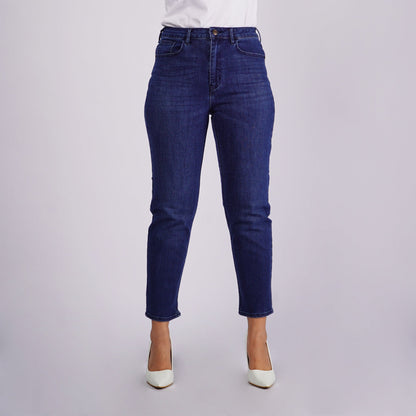 Petrol Ladies Basic Denim Mom Jeans Mid Waist Extreme with Details 165253 (Medium Shade)