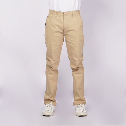 RRJ Men's Basic Non-Denim Chino Pants Mid-Rise Rinse Wash Fabric 155735-U (Beige)