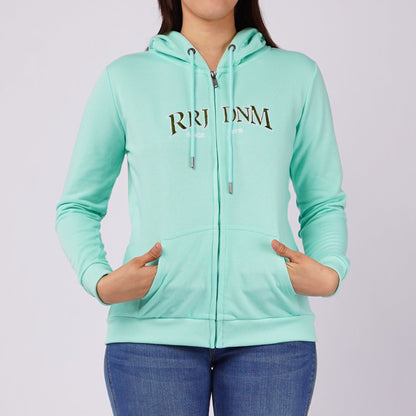 RRJ Ladies Basic Hoodie Jacket Regular Fitting Terry Fabric 123475 (Green)