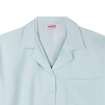 Bobson Japanese Ladies Basic Woven Shirt Boxy Fit 144255 (Blue Glow)