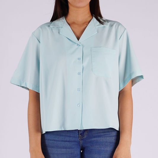 Bobson Japanese Ladies Basic Woven Shirt Boxy Fit 144255 (Blue Glow)