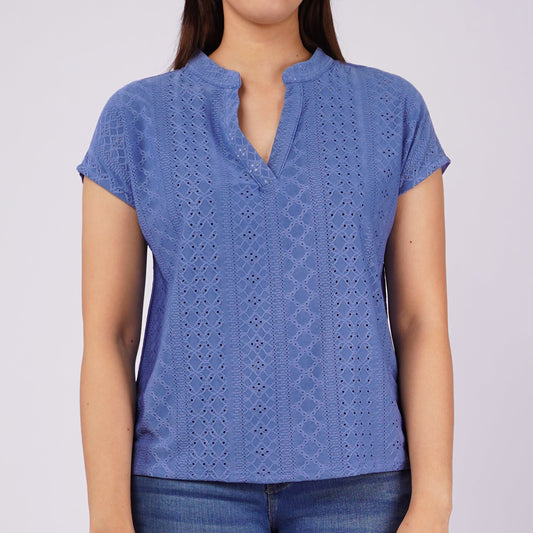 RRJ Ladies Basic Woven Shirt Regular Fitting Special Fabric 144524 (Blue)