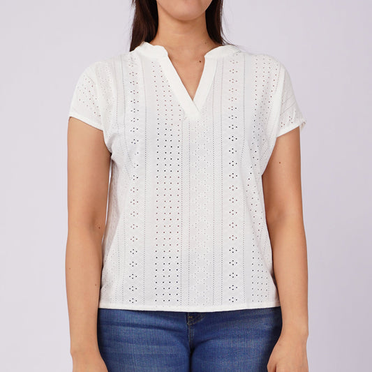 RRJ Ladies Basic Woven Shirt Regular Fitting Special Fabric 144524 (White)