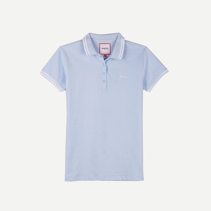 Bobson Japanese Ladies Basic Collared Shirt Missed Lycra Fabric Regular Fit 126449 (Chambray Blue)