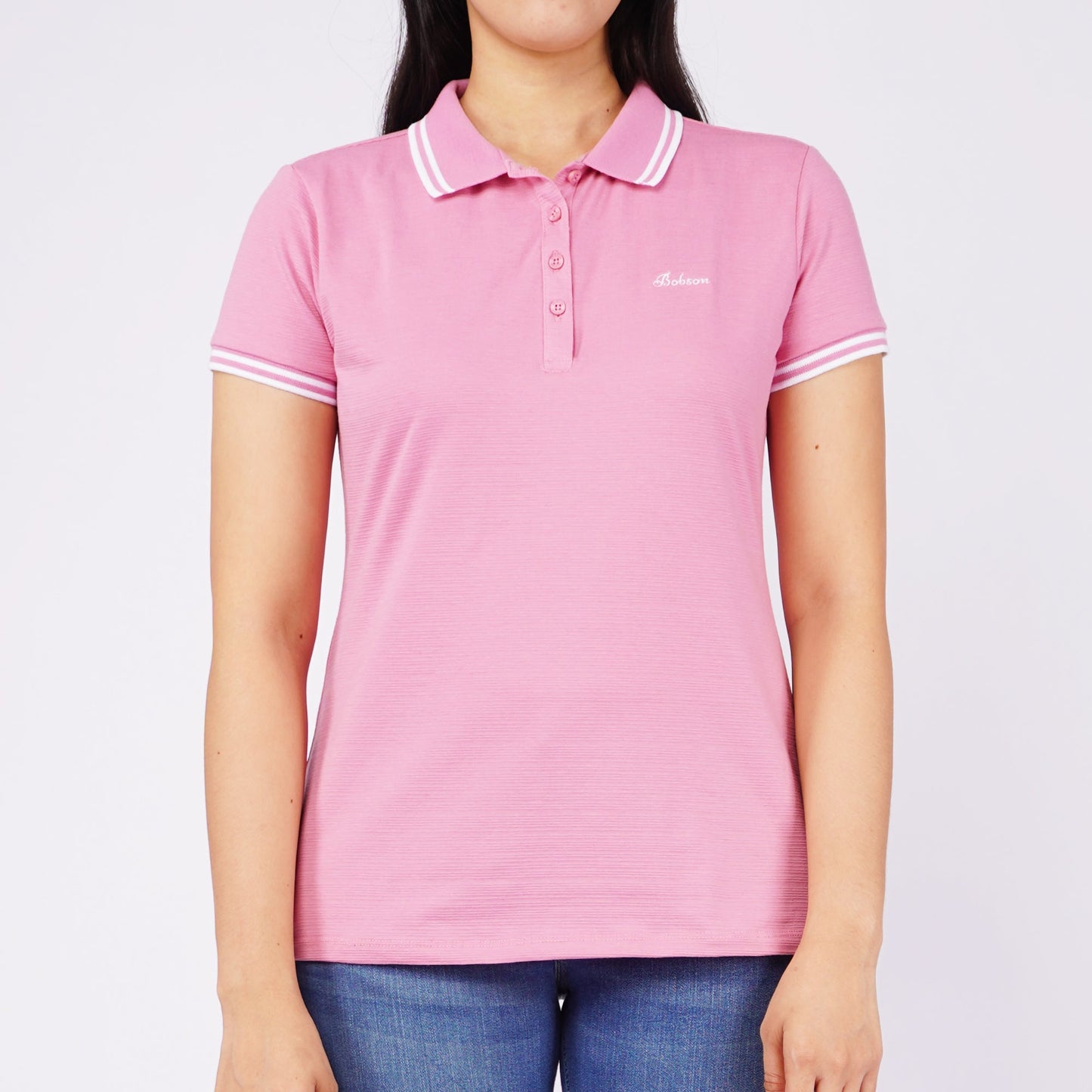 Bobson Japanese Ladies Basic Collared Shirt Missed Lycra Fabric Regular Fit 126449 (Polignac)