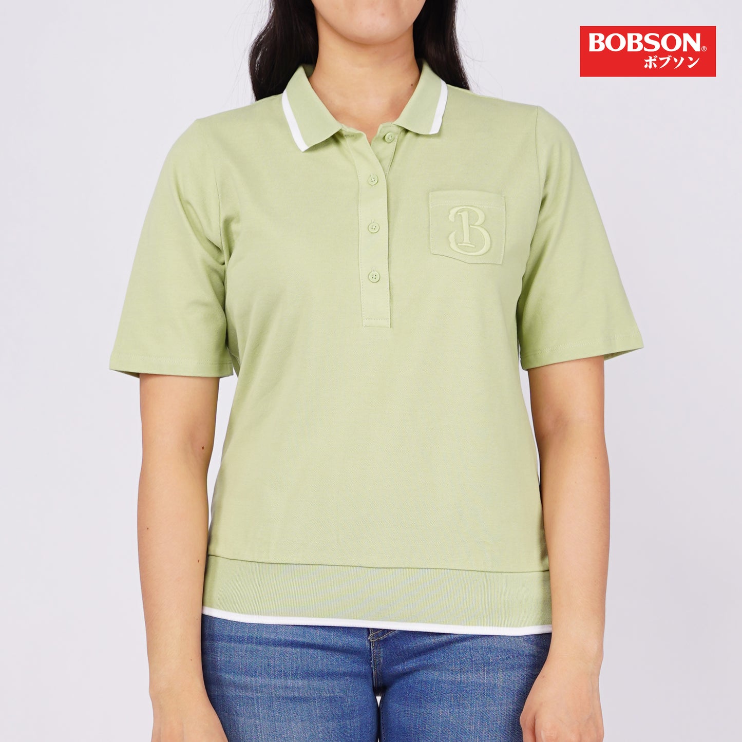 Bobson Japanese Ladies Basic Collared Shirt Relaxed Fit 139895 (Light Green)