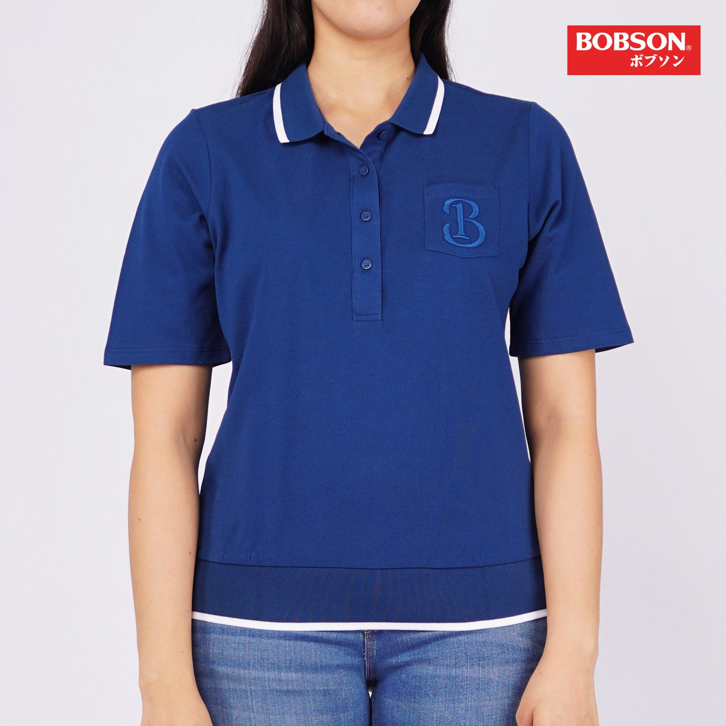 Bobson Japanese Ladies Basic Collared Shirt Relaxed Fit 139895 (Poseidon)