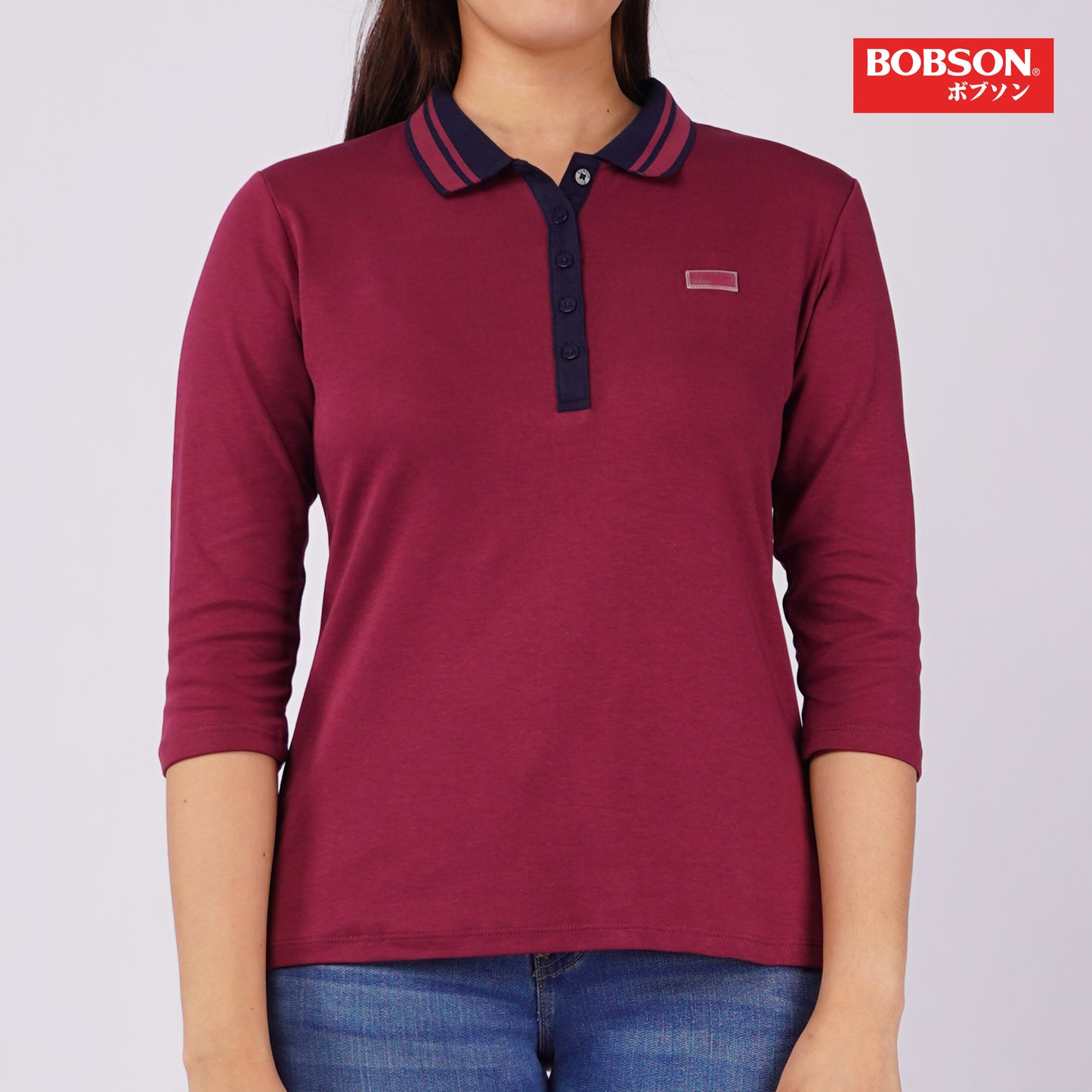 Bobson Japanese Ladies Basic Collared Shirt Slim Fit 133576 (Rumba Red)