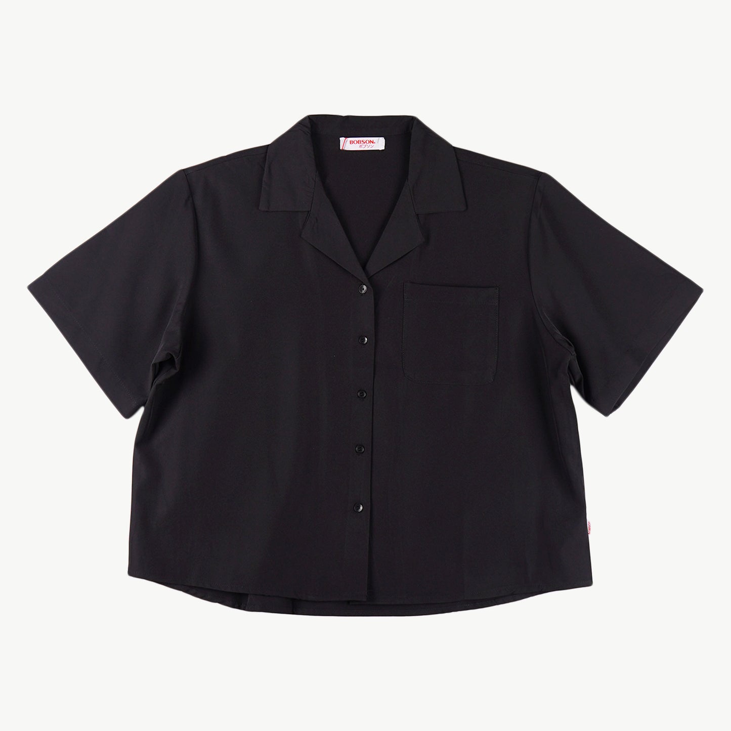 Bobson Japanese Ladies Basic Woven Shirt Button Down Boxy Fit 144239 (Black)