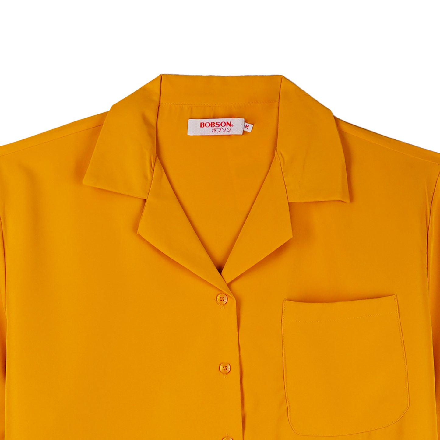 Bobson Japanese Ladies Basic Woven Shirt Button Down Boxy Fit 144239 (Yellow Gold)