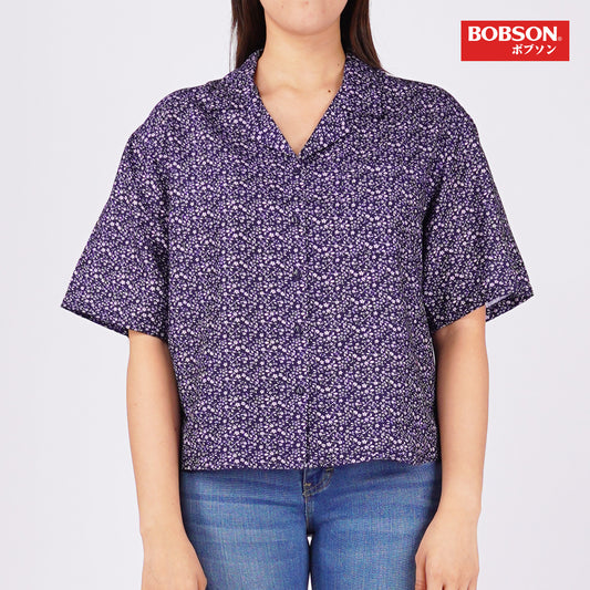 Bobson Japanese Ladies Basic Woven Shirt Relaxed Fit 154852 (Navy)