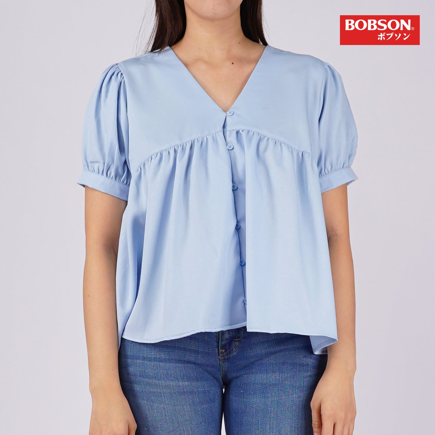 Bobson Japanese Ladies Basic Woven Shirt Relaxed Fit 155587 (Chambray Blue)