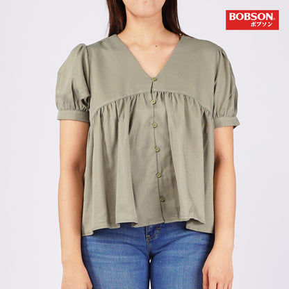 Bobson Japanese Ladies Basic Woven Shirt Relaxed Fit 155587 (Light Green)