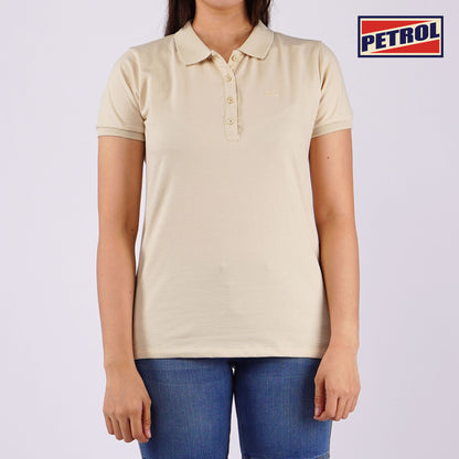 Petrol Ladies Basic Collared Regular Fitting Missed Lycra 116077 (Beige)