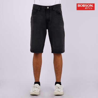 Bobson Japanese Men's Basic Denim Tapered Short Mid Waist 163862 (Black)