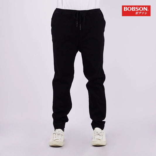 Bobson Japanese Men's Basic Non-Denim Jogger Jeans Mid Waist 166168 (Black)