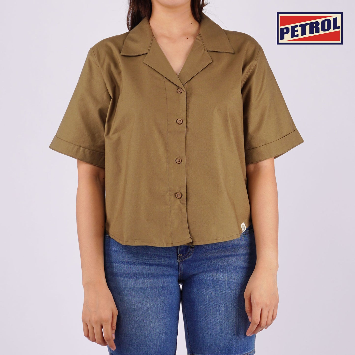 Petrol Ladies Basic Woven Regular Fitting Linen Fabric 161292 (Khaki)