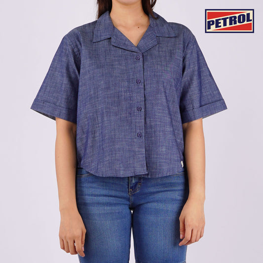 Petrol Ladies Basic Woven Regular Fitting Chambray Fabric 161286 (Navy)