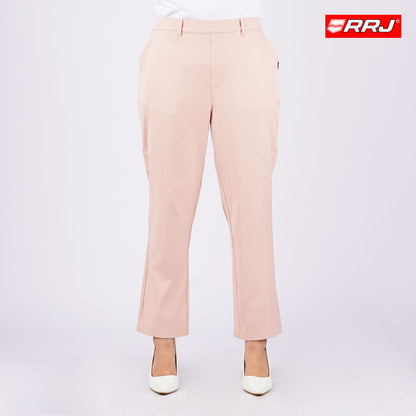 RRJ Ladies Basic Non-Denim Colored Trouser Pants Mid-Waist Rinse Wash Fabric 161166-U (Old Rose)