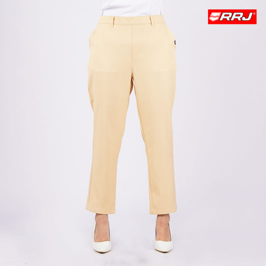 RRJ Ladies Basic Non-Denim Colored Trouser Pants Mid-Waist Rinse Wash Fabric 161166-U (Peach)