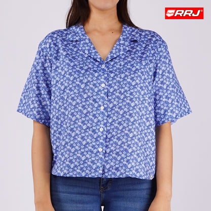 RRJ Ladies Basic Woven Shirt Boxy Fitting Rayon Fabric 145056 (Blue)