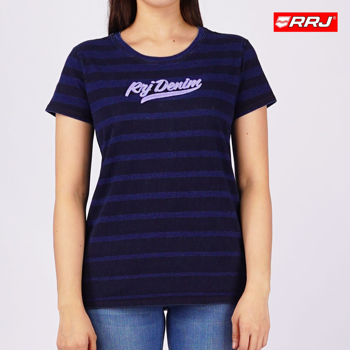 RRJ Ladies Basic Tees Regular Fitting CVC Jersey Fabric 129964 (Indigo)