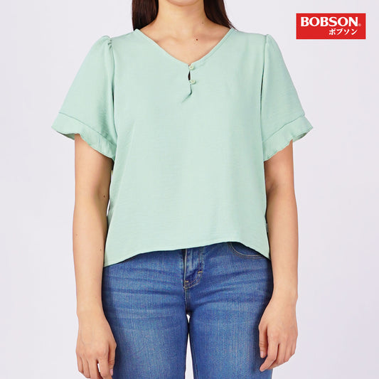 Bobson Japanese Ladies Basic Woven Shirt Boxy Fit 158230-U (Light Green)