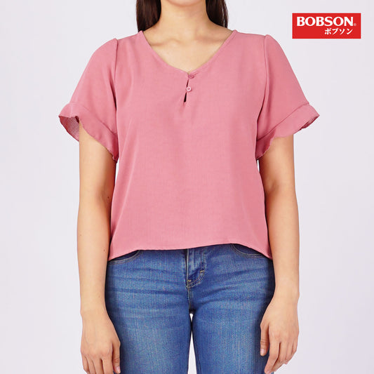 Bobson Japanese Ladies Basic Woven Shirt Boxy Fit 158230-U (Old Rose)